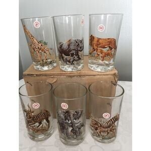 Rare Vintage Wildlife/Safari Glasses by Pasari | Set of 6